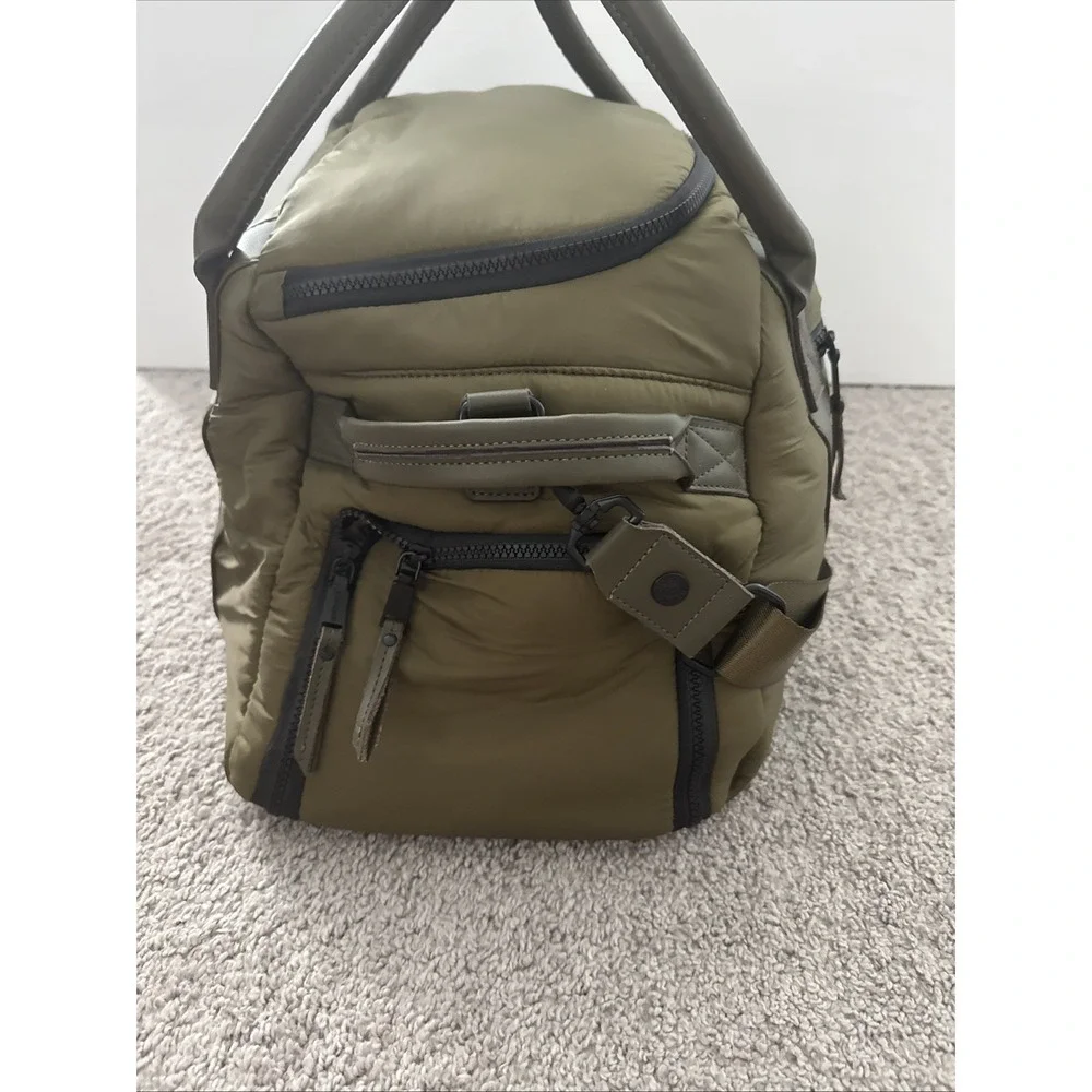 Joan & David Olive Green Puffer Quilted Duffle Bag Weekender Travel Handbag